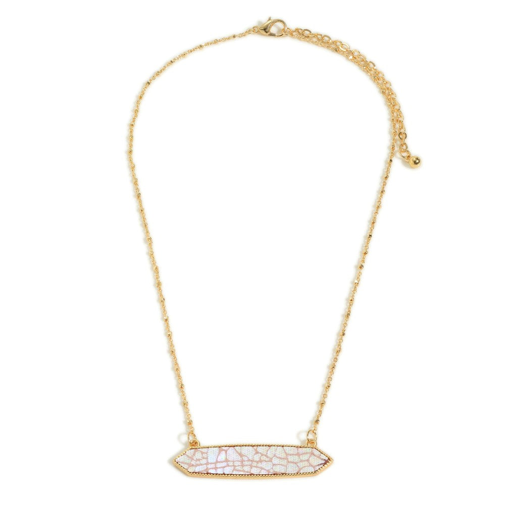 Gold Tone Pearlescent Bar Necklace