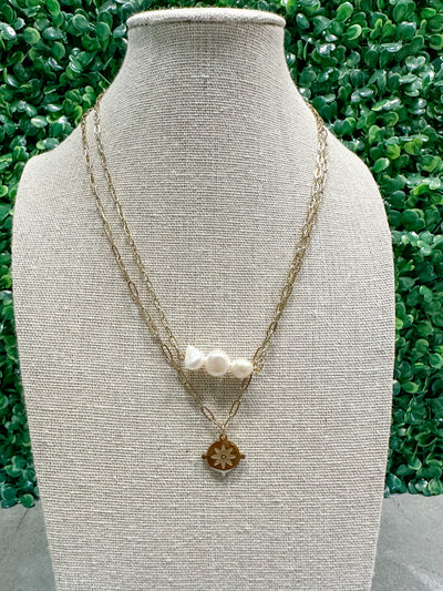 Pearl Compass Layered Necklace