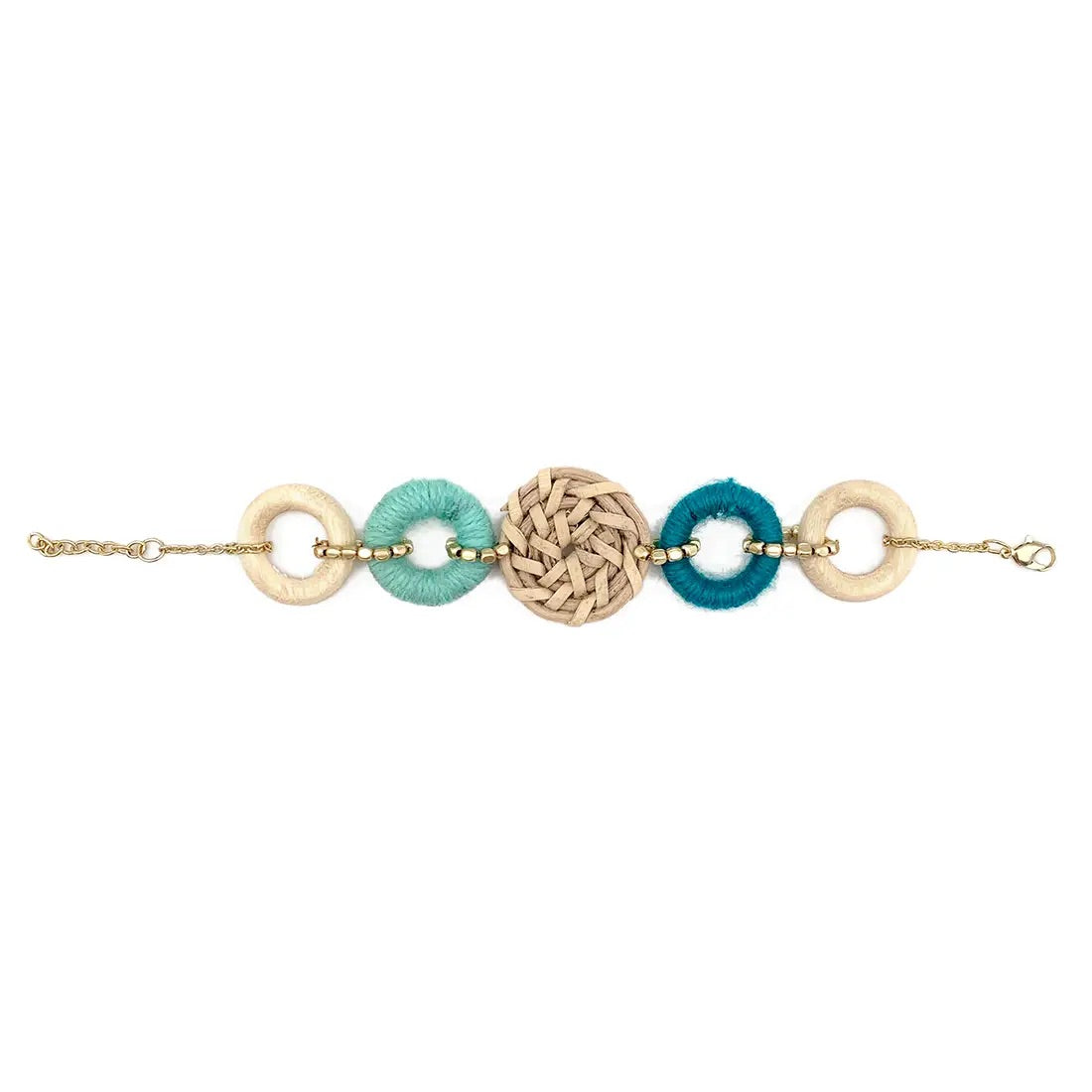 Sachi Bold Whimsy Collection Bracelet - Blue Rings, Rattan
