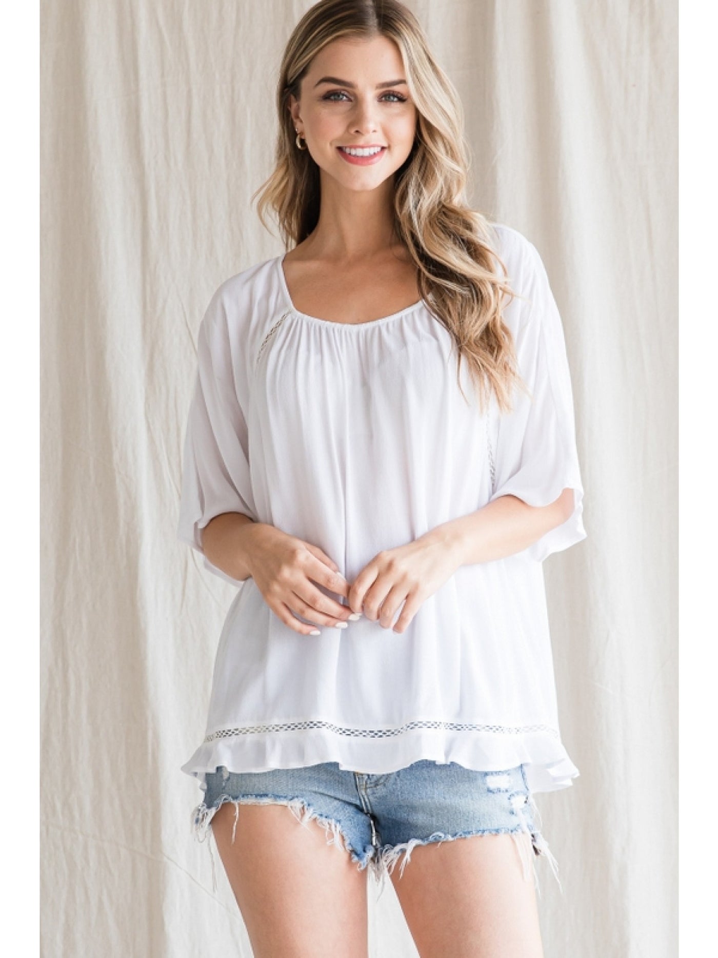Solid White Top with Half Sleeves