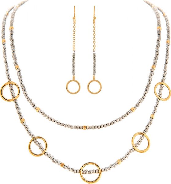Silver Gold Circles Layer Necklace Set