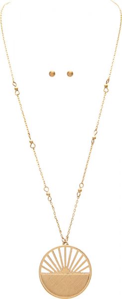 Gold Sunrise Circle Pendant on Chain Necklace Set