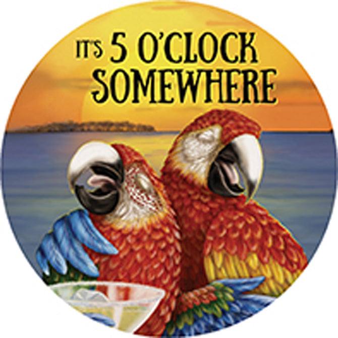 "Parrots 5 O'clock" Round Car Coaster